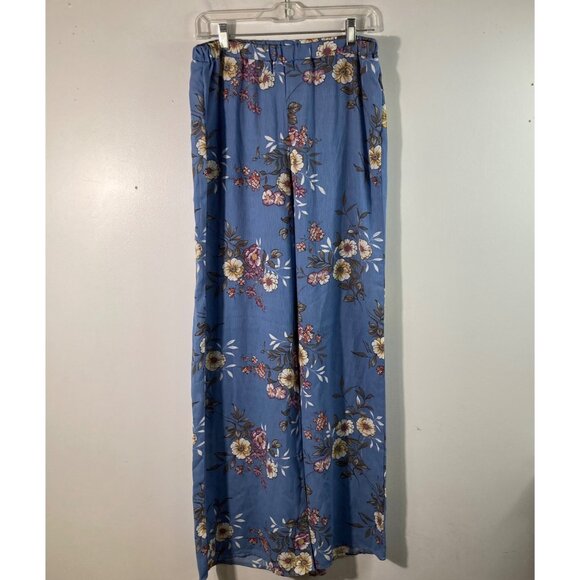 Womens Oddy Blue Floral Wide Leg Pants Blue L Polyester NWT - Picture 1 of 10